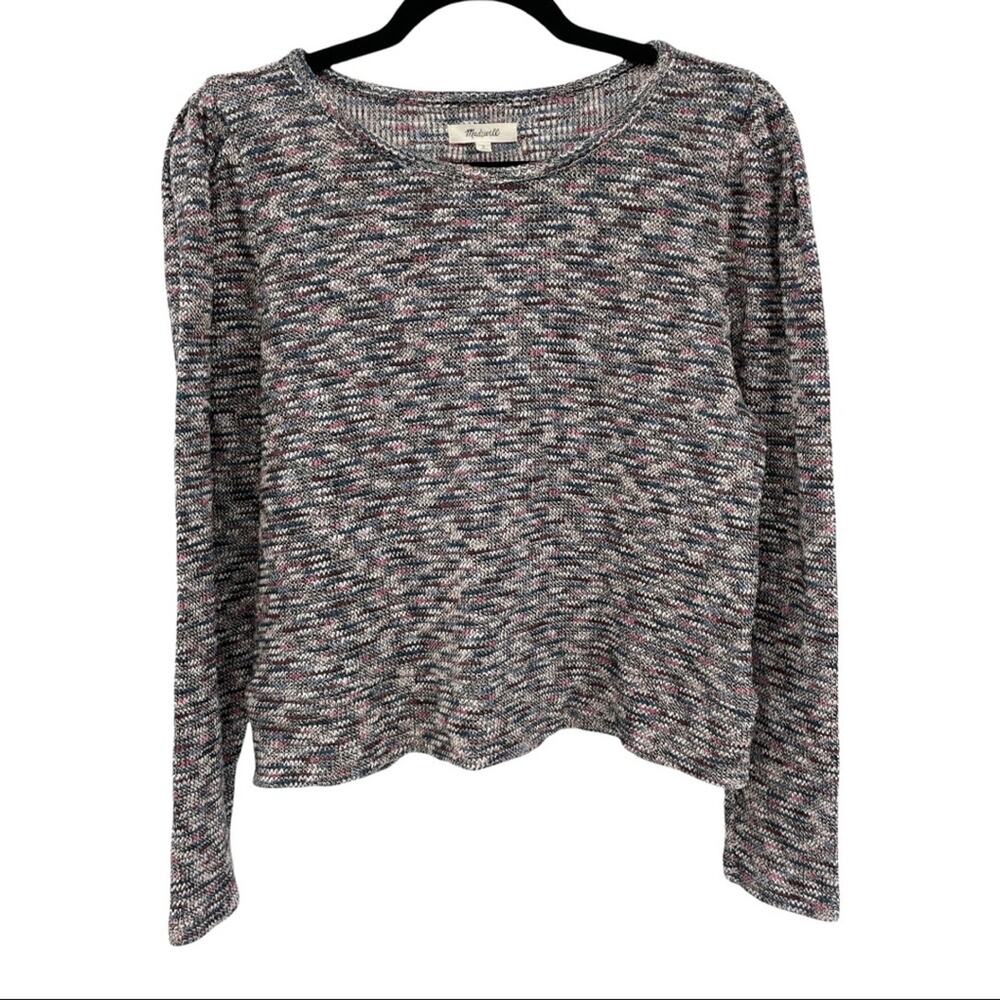 MADEWELL SpaceDyed Marled Sweater SZ L Gathered Shoulders Crewneck Pullover - Picture 8 of 8